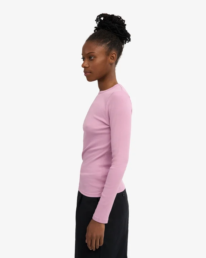 Camiseta de manga larga con cuello acanalado orgánica para mujer - Flor de cerezo
