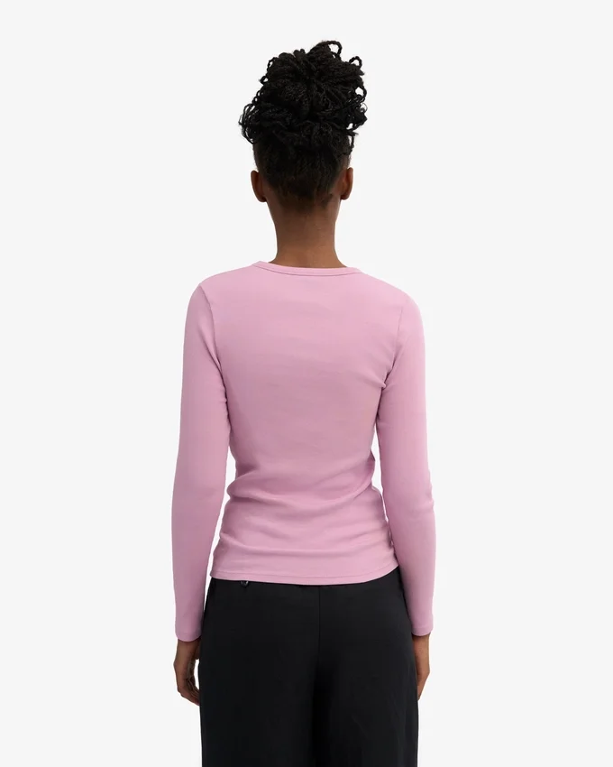 Camiseta de manga larga con cuello acanalado orgánica para mujer - Flor de cerezo