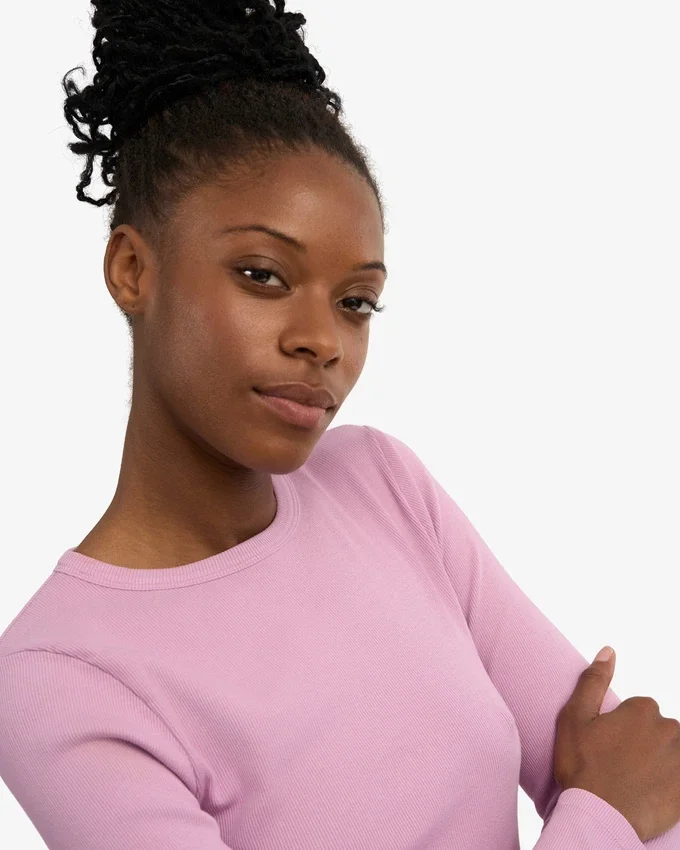 Camiseta de manga larga con cuello acanalado orgánica para mujer - Flor de cerezo
