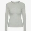 Camiseta de manga larga con cuello acanalado orgánica para mujer - Gris jaspeado