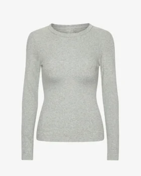 Camiseta de manga larga con cuello acanalado orgánica para mujer - Gris jaspeado