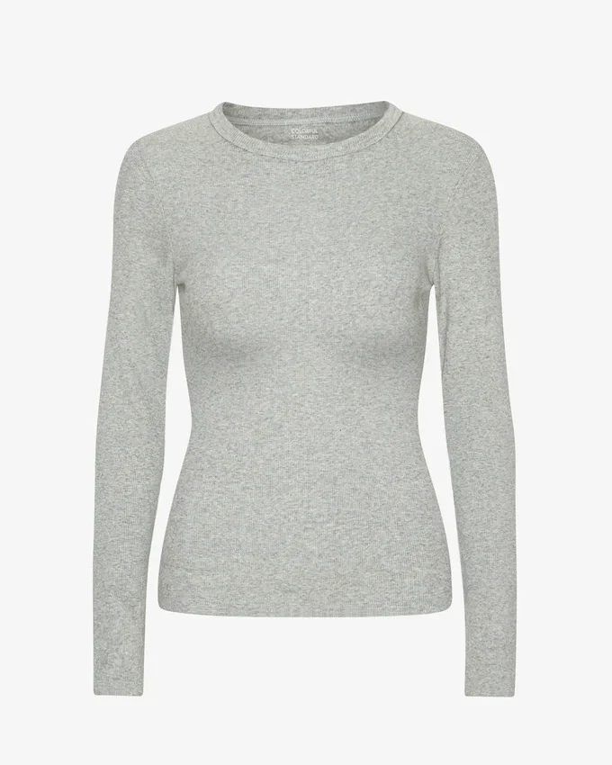 Camiseta de manga larga con cuello acanalado orgánica para mujer - Gris jaspeado