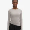 Camiseta de manga larga con cuello acanalado orgánica para mujer - Gris jaspeado