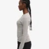 Camiseta de manga larga con cuello acanalado orgánica para mujer - Gris jaspeado