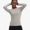 Camiseta de manga larga con cuello acanalado orgánica para mujer - Gris jaspeado