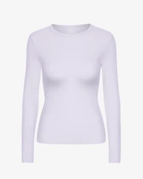 Camiseta de manga larga con cuello acanalado orgánica para mujer - Lavanda suave