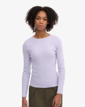 Camiseta de manga larga con cuello acanalado orgánica para mujer – Lavanda suave