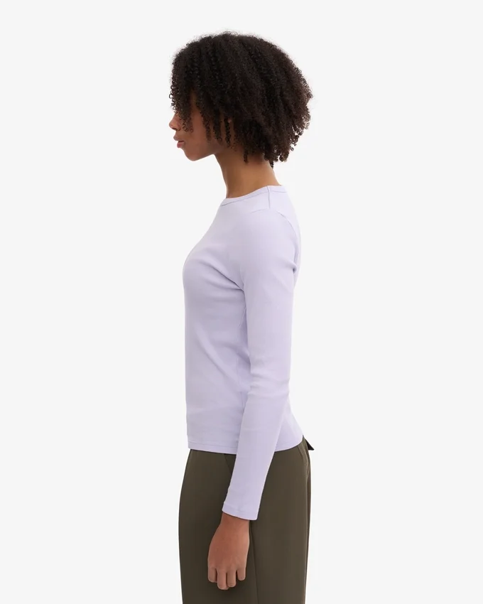 Camiseta de manga larga con cuello acanalado orgánica para mujer - Lavanda suave