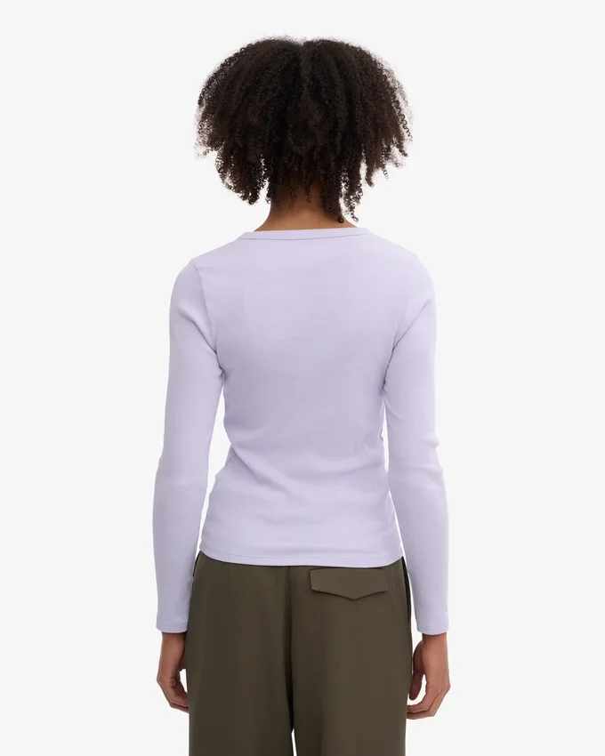 Camiseta de manga larga con cuello acanalado orgánica para mujer - Lavanda suave