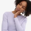 Camiseta de manga larga con cuello acanalado orgánica para mujer - Lavanda suave