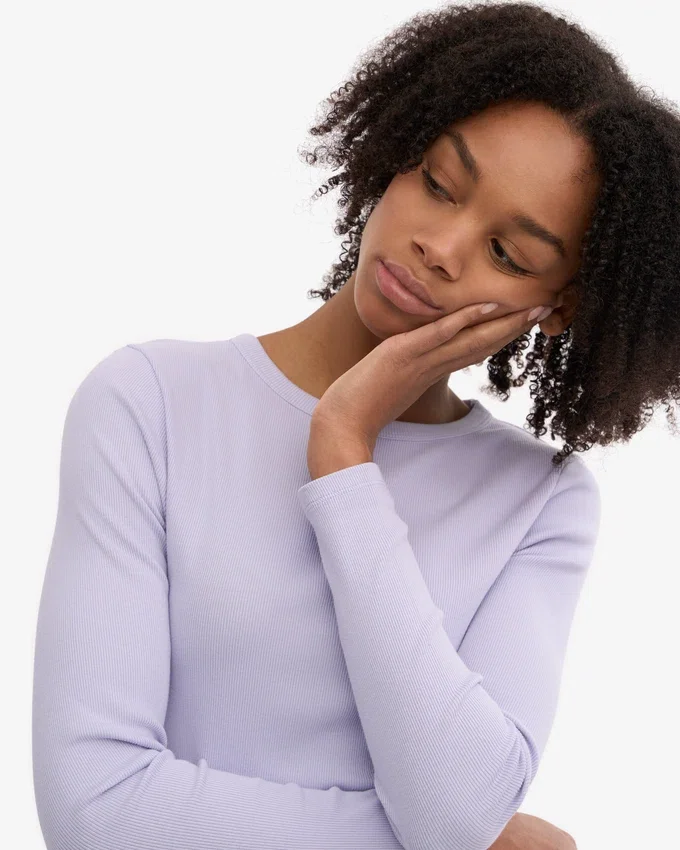 Camiseta de manga larga con cuello acanalado orgánica para mujer - Lavanda suave