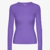 Camiseta de manga larga con cuello acanalado orgánica para mujer - Ultravioleta