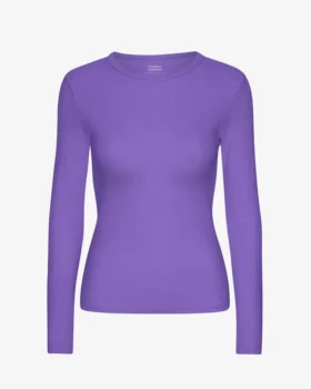 Camiseta de manga larga con cuello acanalado orgánica para mujer - Ultravioleta