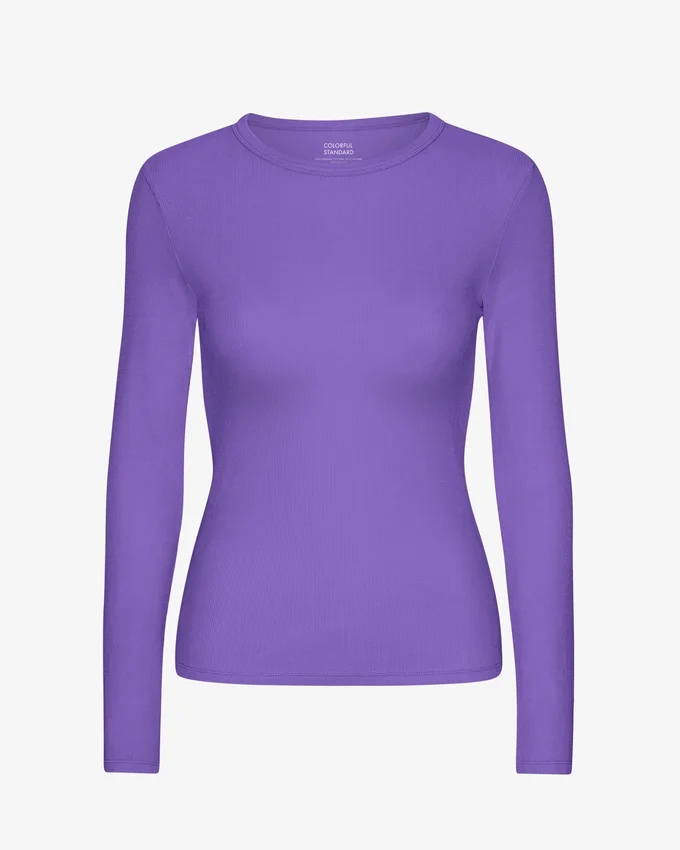 Camiseta de manga larga con cuello acanalado orgánica para mujer - Ultravioleta