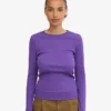 Camiseta de manga larga con cuello acanalado orgánica para mujer - Ultravioleta