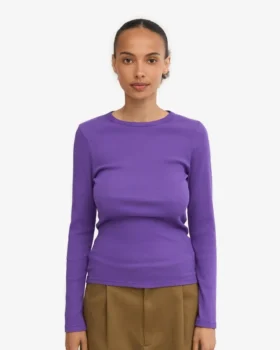 Camiseta de manga larga con cuello acanalado orgánica para mujer – Ultravioleta