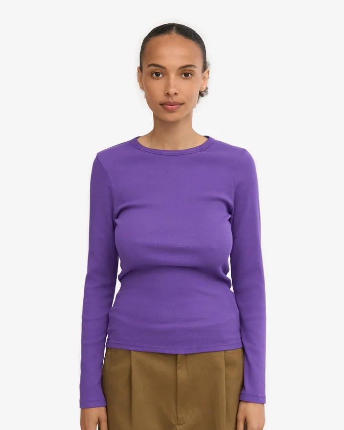 Camiseta de manga larga con cuello acanalado orgánica para mujer - Ultravioleta