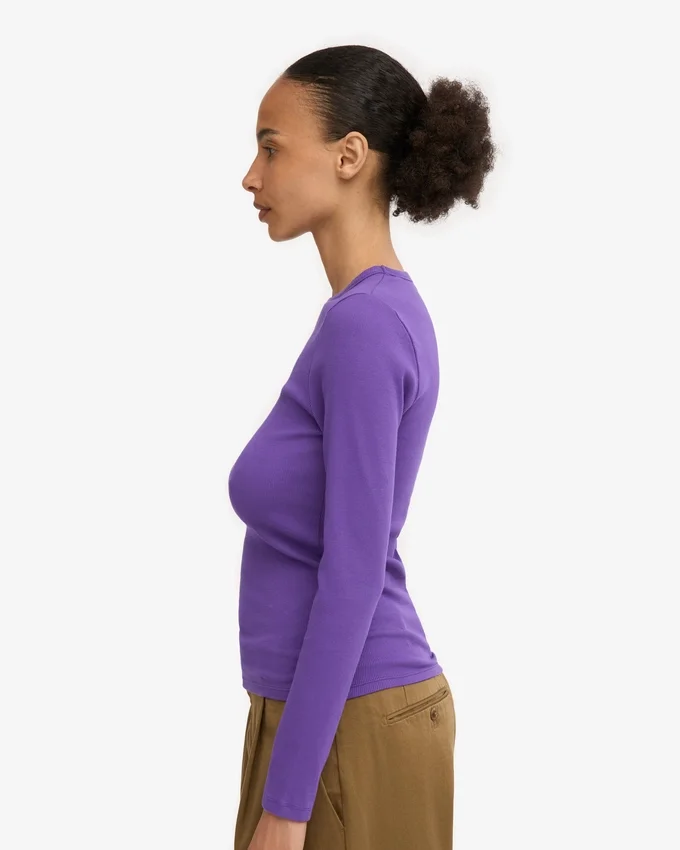 Camiseta de manga larga con cuello acanalado orgánica para mujer - Ultravioleta