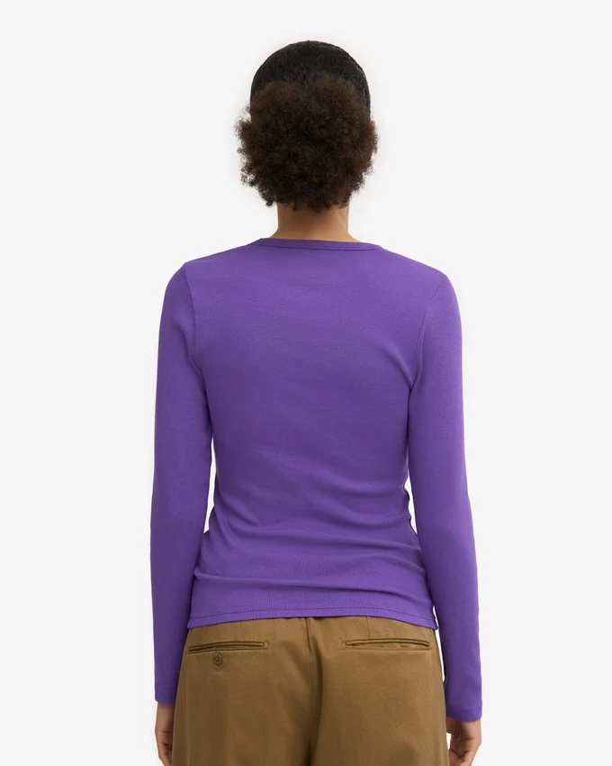 Camiseta de manga larga con cuello acanalado orgánica para mujer - Ultravioleta