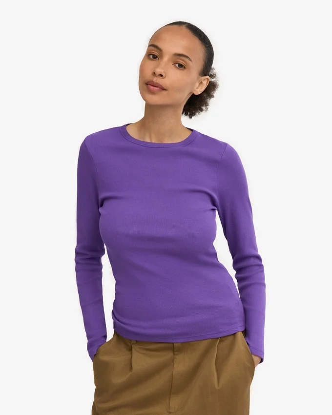 Camiseta de manga larga con cuello acanalado orgánica para mujer - Ultravioleta