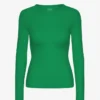 Camiseta de manga larga con cuello acanalado orgánica para mujer - Verde Kelly