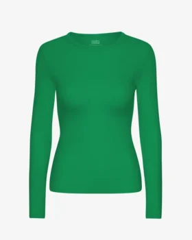 Camiseta de manga larga con cuello acanalado orgánica para mujer - Verde Kelly