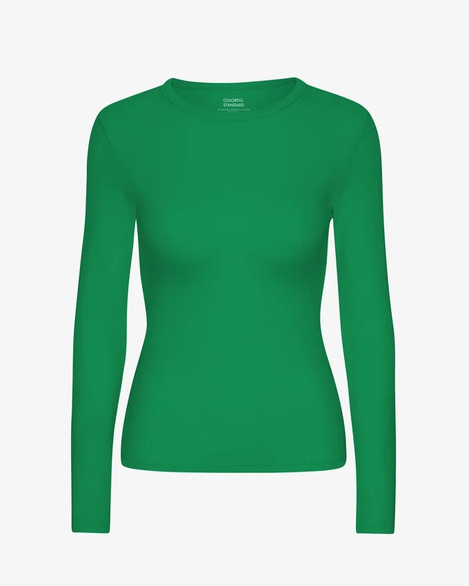 Camiseta de manga larga con cuello acanalado orgánica para mujer - Verde Kelly
