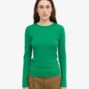 Camiseta de manga larga con cuello acanalado orgánica para mujer - Verde Kelly