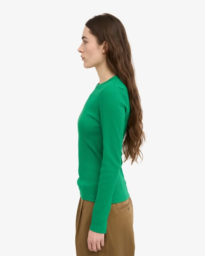 Camiseta de manga larga con cuello acanalado orgánica para mujer - Verde Kelly