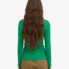 Camiseta de manga larga con cuello acanalado orgánica para mujer - Verde Kelly