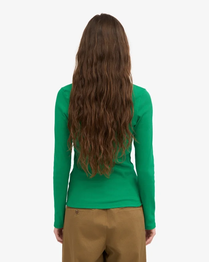Camiseta de manga larga con cuello acanalado orgánica para mujer - Verde Kelly
