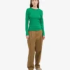 Camiseta de manga larga con cuello acanalado orgánica para mujer - Verde Kelly