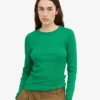 Camiseta de manga larga con cuello acanalado orgánica para mujer - Verde Kelly