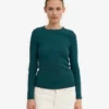 Camiseta de manga larga con cuello acanalado orgánica para mujer - Verde océano