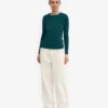 Camiseta de manga larga con cuello acanalado orgánica para mujer - Verde océano