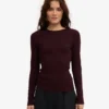 Camiseta de manga larga con tejido acanalado orgánica para mujer - Rojo sangre de buey