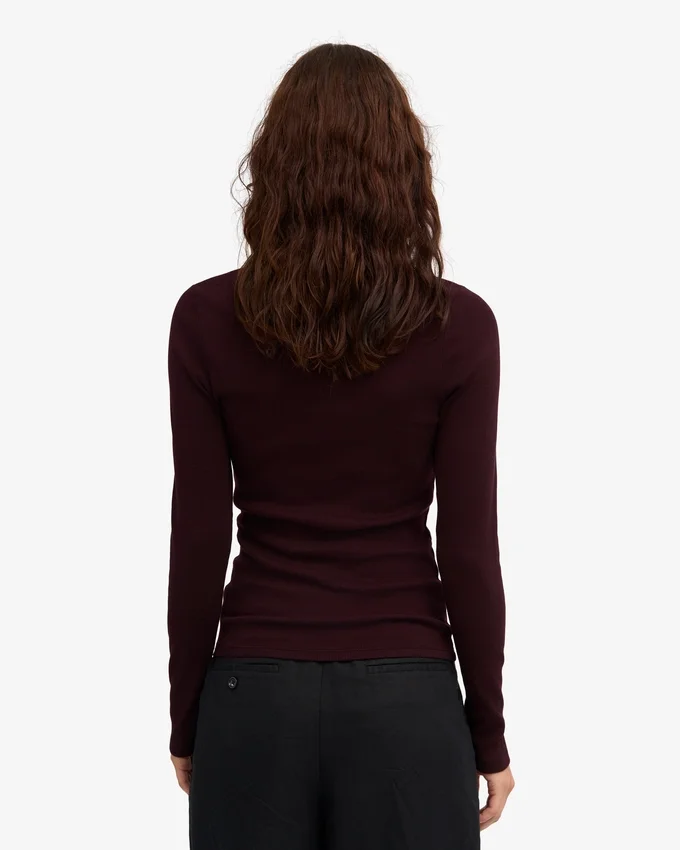 Camiseta de manga larga con tejido acanalado orgánica para mujer - Rojo sangre de buey