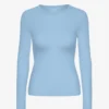 Camiseta de manga larga de punto acanalado orgánica para mujer - Azul mar