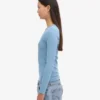 Camiseta de manga larga de punto acanalado orgánica para mujer - Azul mar
