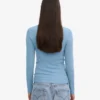 Camiseta de manga larga de punto acanalado orgánica para mujer - Azul mar