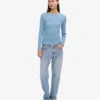Camiseta de manga larga de punto acanalado orgánica para mujer - Azul mar