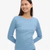Camiseta de manga larga de punto acanalado orgánica para mujer - Azul mar