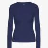 Camiseta de manga larga de punto acanalado orgánica para mujer - Azul marino