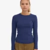 Camiseta de manga larga de punto acanalado orgánica para mujer - Azul marino