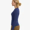 Camiseta de manga larga de punto acanalado orgánica para mujer - Azul marino