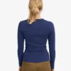 Camiseta de manga larga de punto acanalado orgánica para mujer - Azul marino
