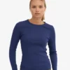 Camiseta de manga larga de punto acanalado orgánica para mujer - Azul marino