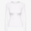 Camiseta de manga larga de punto acanalado orgánica para mujer - Blanco óptico