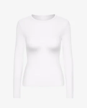 Camiseta de manga larga de punto acanalado orgánica para mujer - Blanco óptico