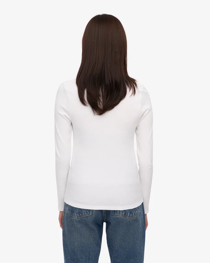 Camiseta de manga larga de punto acanalado orgánica para mujer - Blanco óptico
